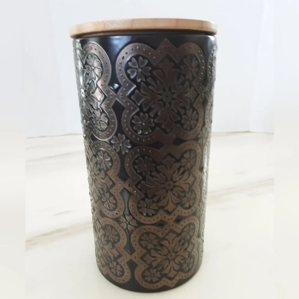 AMERICAN ATELIER Stoneware Enamel Floral Geometric Embossed Bamboo Lid Cantier